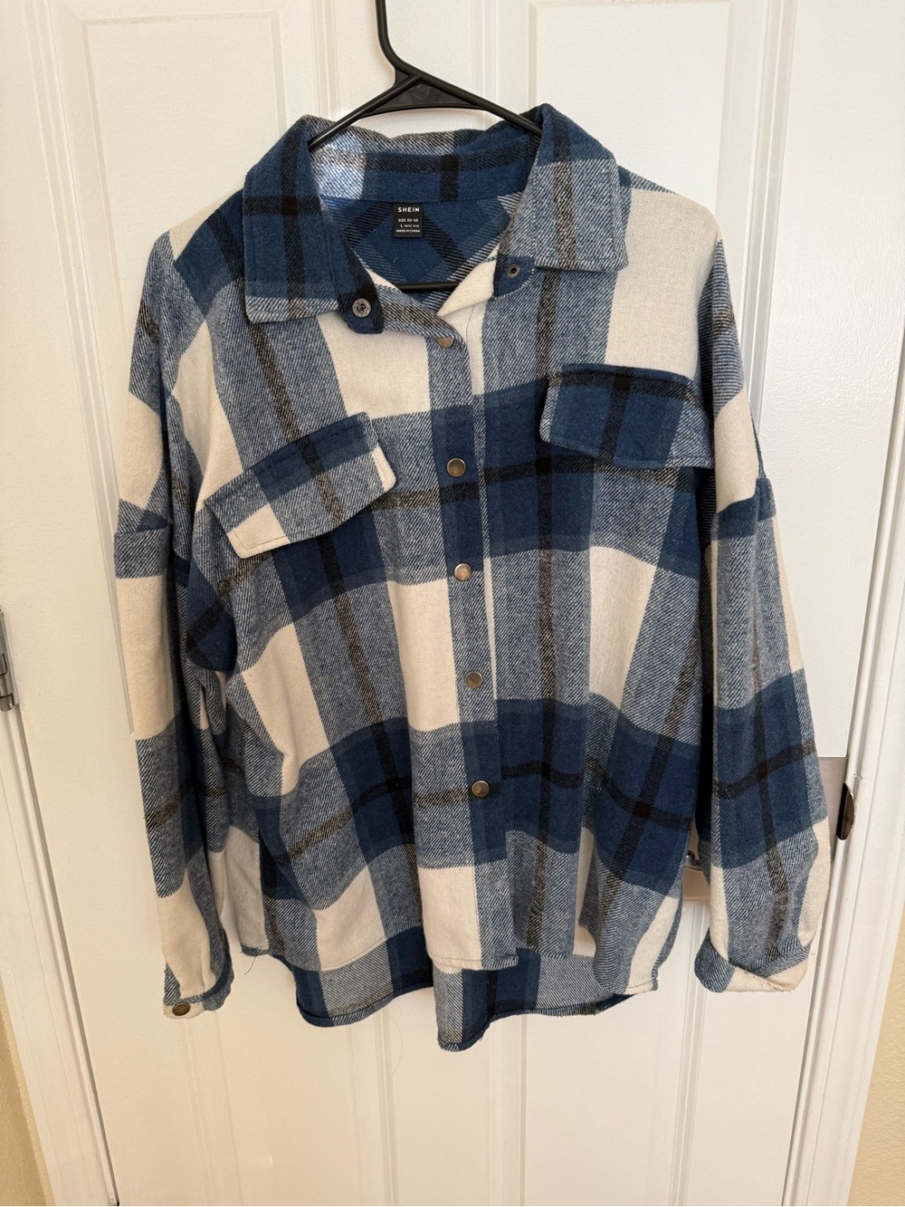 SHEIN Blue & Cream Plaid Button-Down Shirt